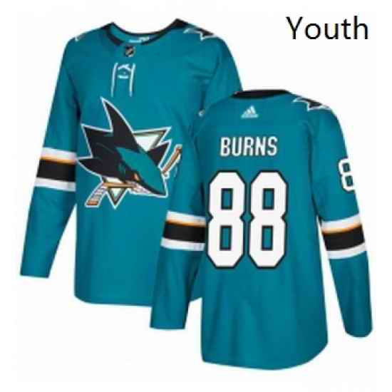 Youth Adidas San Jose Sharks 88 Brent Burns Authentic Teal Green Home NHL Jersey